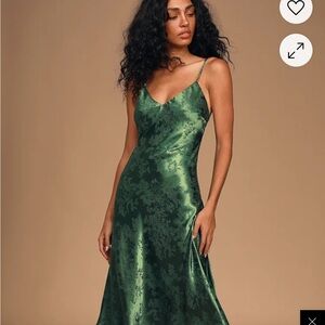 Calla Love Forest Green Jacquard Satin Slip Dress